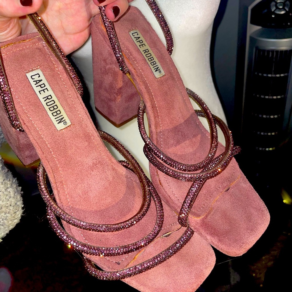 rose blush rhinestone heels